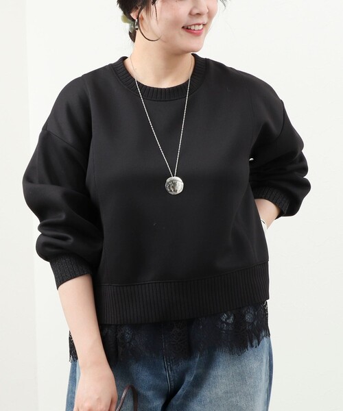 MICO COULIER(ミコクリエ)の「《セットアップ対応》軽量ボンディング裾レースプルオーバー(Tシャツ/カットソー・レディース・グレイッシュベージュ/ブラック・38)」の9枚目の写真
