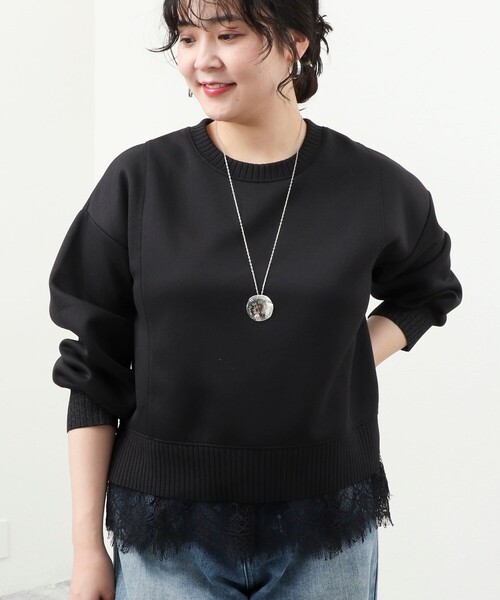 MICO COULIER(ミコクリエ)の「《セットアップ対応》軽量ボンディング裾レースプルオーバー(Tシャツ/カットソー・レディース・グレイッシュベージュ/ブラック・38)」の10枚目の写真