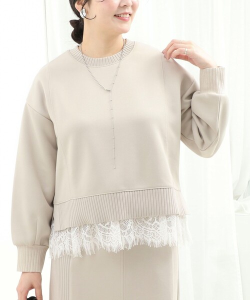 MICO COULIER(ミコクリエ)の「《セットアップ対応》軽量ボンディング裾レースプルオーバー(Tシャツ/カットソー・レディース・グレイッシュベージュ/ブラック・38)」の17枚目の写真
