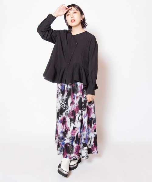 OSMOSIS（オズモーシス）の「切替プリントフレアースカート（スカート・レディース・グリーン/ブルーグリーン/パープル・ONE SIZE）」の16枚目の写真