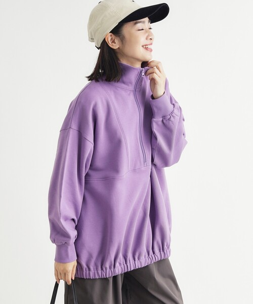 HONEYSUCKLE ROSE(ハニーサックルローズ)の「《体型カバー/シルエット調整可》ハーフジップスウェットプルオーバー(スウェット・レディース・ベージュ/パープル/ライトブルー・05/04)」の6枚目の写真