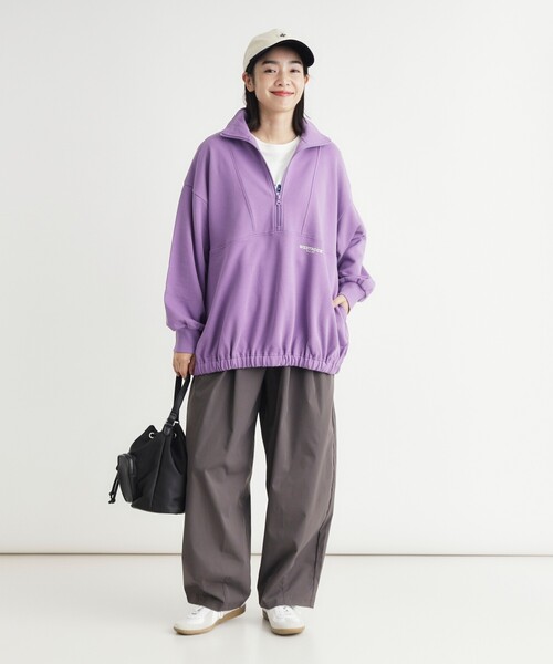 HONEYSUCKLE ROSE(ハニーサックルローズ)の「《体型カバー/シルエット調整可》ハーフジップスウェットプルオーバー(スウェット・レディース・ベージュ/パープル/ライトブルー・05/04)」の9枚目の写真