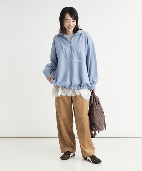 HONEYSUCKLE ROSE(ハニーサックルローズ)の「《体型カバー/シルエット調整可》ハーフジップスウェットプルオーバー(スウェット・レディース・ベージュ/パープル/ライトブルー・05/04)」の11枚目の写真