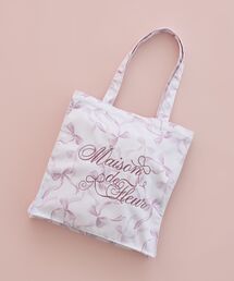 ブランドロゴ刺繍リボンプリントスクエアトート