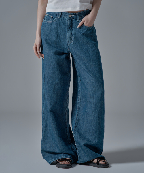 WAARFORWOMAN（ワール・フォー・ウーマン）の「W1137 リネンワイドデニムパンツ_濃紺 [ショート丈追加]（デニムパンツ・レディース・その他・SMALL/MEDIUM/LARGE/S-Short/M-Short/L-Short）」の4枚目の写真