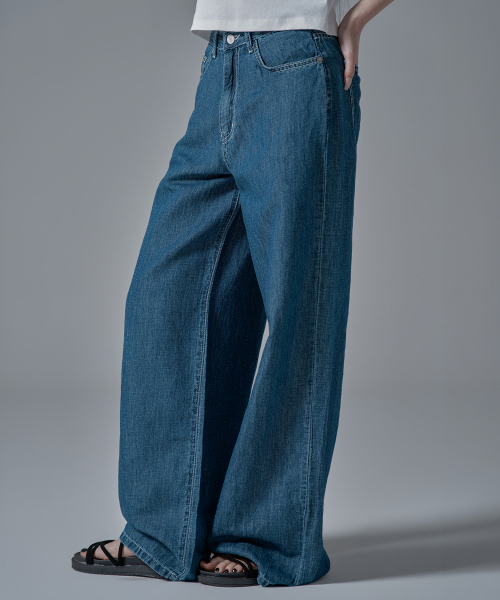 WAARFORWOMAN（ワール・フォー・ウーマン）の「W1137 リネンワイドデニムパンツ_濃紺 [ショート丈追加]（デニムパンツ・レディース・その他・SMALL/MEDIUM/LARGE/S-Short/M-Short/L-Short）」の5枚目の写真