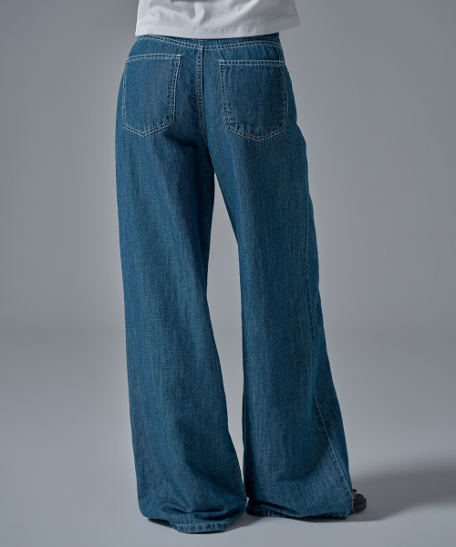 WAARFORWOMAN（ワール・フォー・ウーマン）の「W1137 リネンワイドデニムパンツ_濃紺 [ショート丈追加]（デニムパンツ・レディース・その他・SMALL/MEDIUM/LARGE/S-Short/M-Short/L-Short）」の6枚目の写真