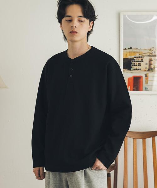 SENSE OF PLACE by URBAN RESEARCH(センスオブプレイスバイアーバンリサーチ)の「ワッフルヘンリーネックロングTシャツ(Tシャツ/カットソー・メンズ・アイボリー/グレー/ブラック・MEDIUM/LARGE)」の3枚目の写真