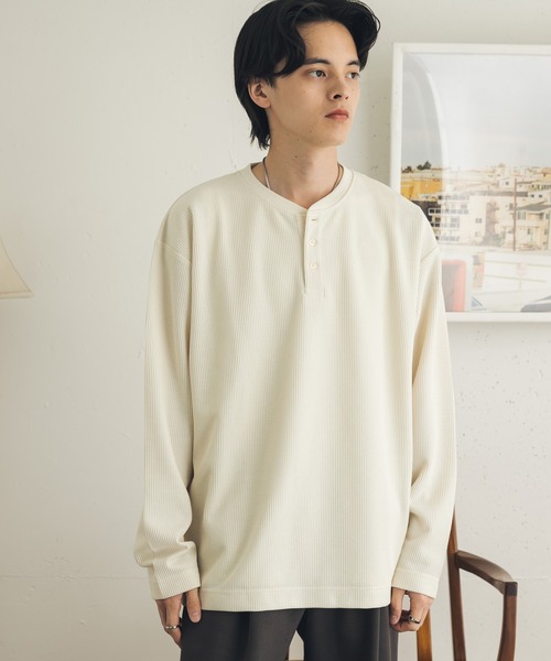 SENSE OF PLACE by URBAN RESEARCH(センスオブプレイスバイアーバンリサーチ)の「ワッフルヘンリーネックロングTシャツ(Tシャツ/カットソー・メンズ・アイボリー/グレー/ブラック・MEDIUM/LARGE)」の14枚目の写真