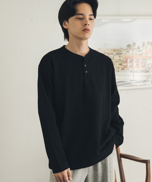 SENSE OF PLACE by URBAN RESEARCH(センスオブプレイスバイアーバンリサーチ)の「ワッフルヘンリーネックロングTシャツ(Tシャツ/カットソー・メンズ・アイボリー/グレー/ブラック・MEDIUM/LARGE)」の20枚目の写真