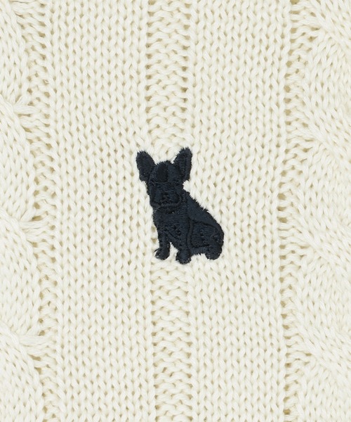 Pitta Re:)(ピッタリ)の「フレンチブルドッグ刺繍 Vネック チルデン ベスト メンズ(ベスト・メンズ・オフホワイト/ネイビー・M/L/LL)」の7枚目の写真
