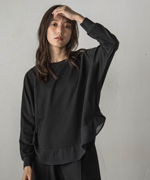 MAYSON GREY(メイソングレイ)の「ポンチローマラウンドヘムドッキングプルオーバー(Tシャツ/カットソー・レディース・ブラック/ホワイト/ライトグレー・M)」の2枚目の写真