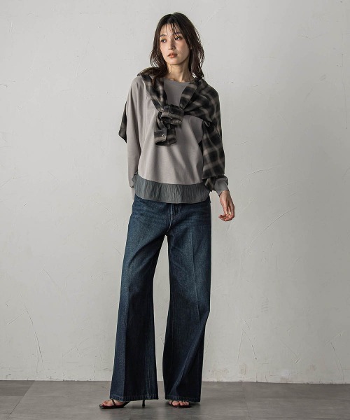 MAYSON GREY(メイソングレイ)の「ポンチローマラウンドヘムドッキングプルオーバー(Tシャツ/カットソー・レディース・ブラック/ホワイト/ライトグレー・M)」の12枚目の写真