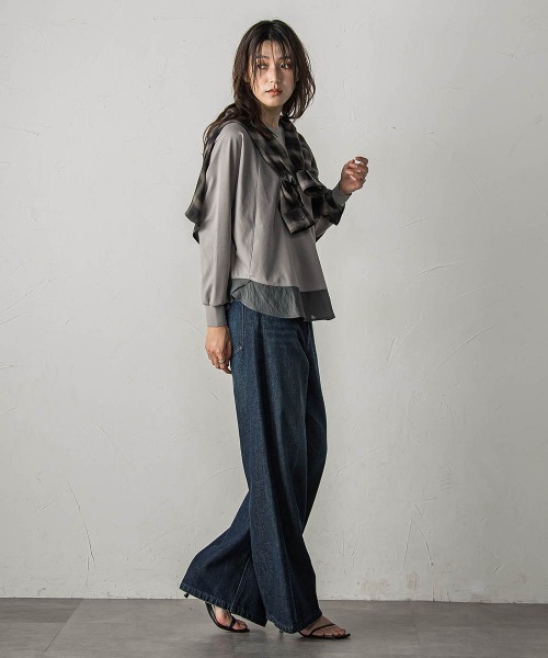 MAYSON GREY(メイソングレイ)の「ポンチローマラウンドヘムドッキングプルオーバー(Tシャツ/カットソー・レディース・ブラック/ホワイト/ライトグレー・M)」の13枚目の写真