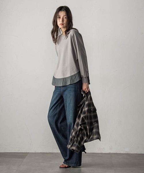 MAYSON GREY(メイソングレイ)の「ポンチローマラウンドヘムドッキングプルオーバー(Tシャツ/カットソー・レディース・ブラック/ホワイト/ライトグレー・M)」の14枚目の写真