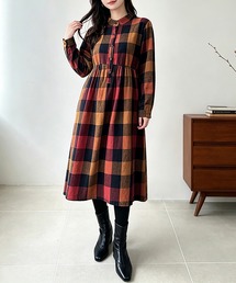 チェック柄ロング丈シャツワンピース