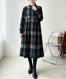 チェック柄ロング丈シャツワンピース