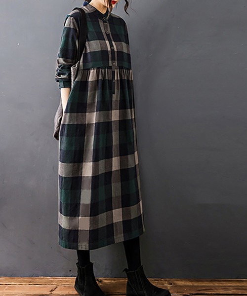 Doux Belle(ドゥーベル)の「チェック柄ロング丈シャツワンピース(シャツワンピース・レディース・グリーン/レッド/オレンジ・MEDIUM/LARGE/X-LARGE)」の12枚目の写真