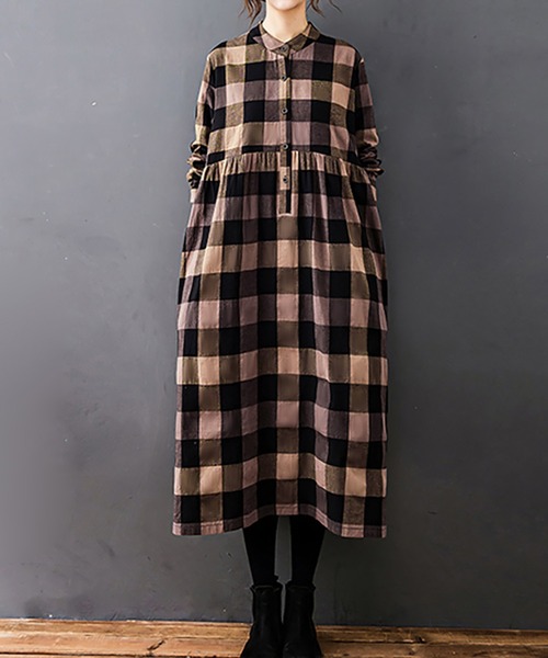 Doux Belle(ドゥーベル)の「チェック柄ロング丈シャツワンピース(シャツワンピース・レディース・グリーン/レッド/オレンジ・MEDIUM/LARGE/X-LARGE)」の20枚目の写真