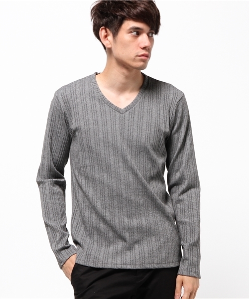 JACKROSE（ジャックローズ）の「ランダムテレコVネックロングTシャツ（Tシャツ/カットソー・メンズ・グレー/ホワイト/ワインレッド/ブラック/カーキ・M/L）」の4枚目の写真