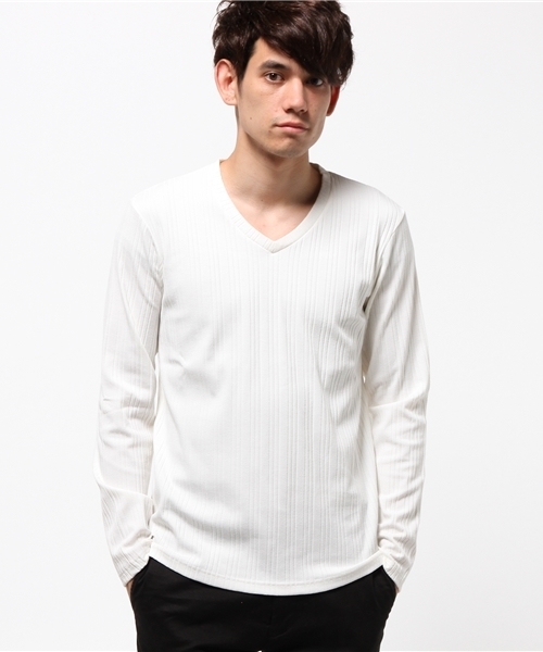 JACKROSE（ジャックローズ）の「ランダムテレコVネックロングTシャツ（Tシャツ/カットソー・メンズ・グレー/ホワイト/ワインレッド/ブラック/カーキ・M/L）」の2枚目の写真