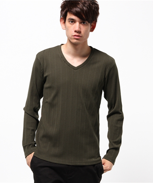 JACKROSE（ジャックローズ）の「ランダムテレコVネックロングTシャツ（Tシャツ/カットソー・メンズ・グレー/ホワイト/ワインレッド/ブラック/カーキ・M/L）」の5枚目の写真