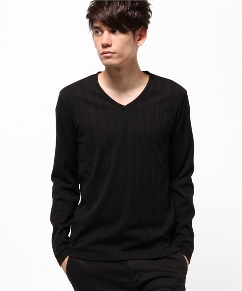 JACKROSE（ジャックローズ）の「ランダムテレコVネックロングTシャツ（Tシャツ/カットソー・メンズ・グレー/ホワイト/ワインレッド/ブラック/カーキ・M/L）」の3枚目の写真