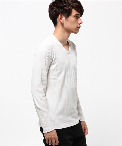 JACKROSE（ジャックローズ）の「ランダムテレコVネックロングTシャツ（Tシャツ/カットソー・メンズ・グレー/ホワイト/ワインレッド/ブラック/カーキ・M/L）」の6枚目の写真