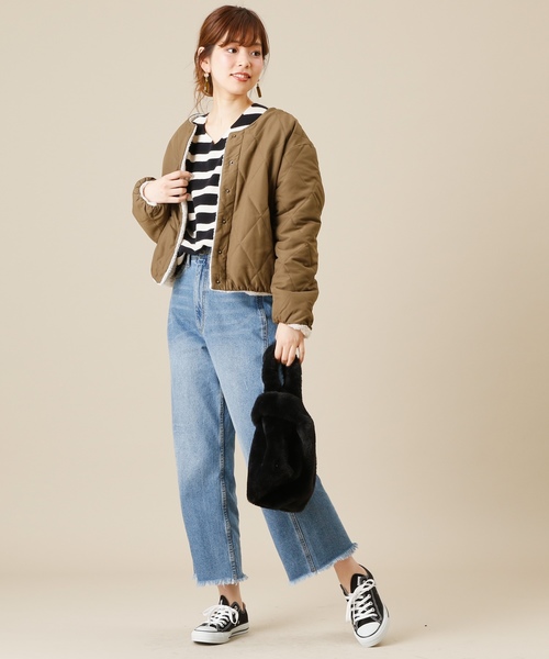 natural couture（ナチュラルクチュール）の「もちもち畦プルオーバー（ニット/セーター・レディース・グレー/ピンク/オレンジ/グリーン/ブラック×ホワイト・FREE）」の8枚目の写真