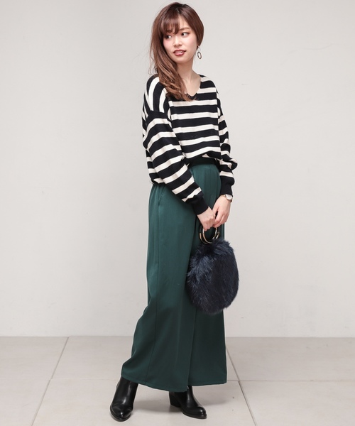 natural couture（ナチュラルクチュール）の「もちもち畦プルオーバー（ニット/セーター・レディース・グレー/ピンク/オレンジ/グリーン/ブラック×ホワイト・FREE）」の9枚目の写真