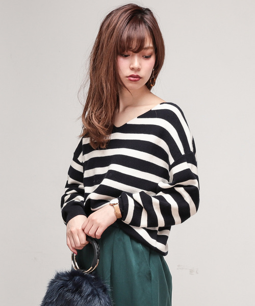 natural couture（ナチュラルクチュール）の「もちもち畦プルオーバー（ニット/セーター・レディース・グレー/ピンク/オレンジ/グリーン/ブラック×ホワイト・FREE）」の10枚目の写真