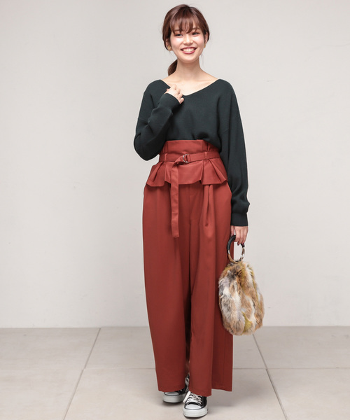 natural couture（ナチュラルクチュール）の「もちもち畦プルオーバー（ニット/セーター・レディース・グレー/ピンク/オレンジ/グリーン/ブラック×ホワイト・FREE）」の19枚目の写真