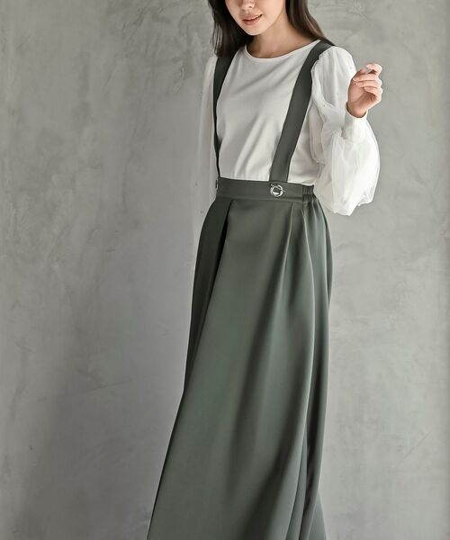 rps（アールピーエス）の「BIGリングダブルクロスジャンパースカート（スカート・レディース・ブラック/グレイッシュベージュ/ネイビー/ベージュ/グリーン/カーキ/モカ/ピンクベージュ/ベージュ系その他/パープル・M/フリー）」の17枚目の写真