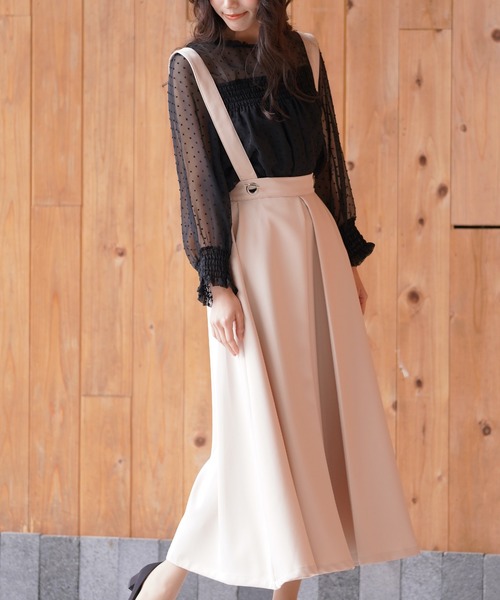 rps（アールピーエス）の「BIGリングダブルクロスジャンパースカート（スカート・レディース・ブラック/グレイッシュベージュ/ネイビー/ベージュ/グリーン/カーキ/モカ/ピンクベージュ/ベージュ系その他/パープル・M/フリー）」の3枚目の写真