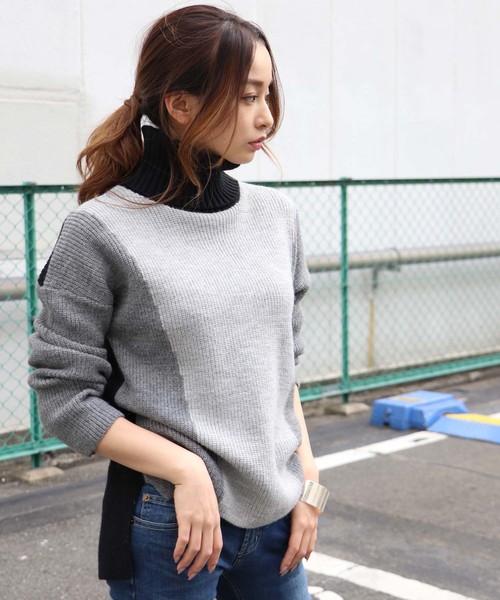 HER CLOSET(ハークローゼット)の「【HER CLOSET】◆WEB限定◆配色タートルニットプルオーバー(ニット/セーター・レディース・ベージュ/ホワイト系その他/杢グレー/ホワイト系その他2・M)」の4枚目の写真