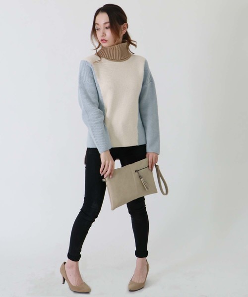 HER CLOSET(ハークローゼット)の「【HER CLOSET】◆WEB限定◆配色タートルニットプルオーバー(ニット/セーター・レディース・ベージュ/ホワイト系その他/杢グレー/ホワイト系その他2・M)」の13枚目の写真