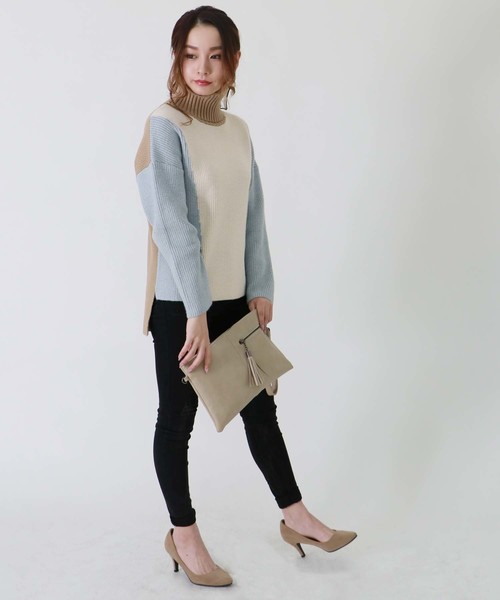 HER CLOSET(ハークローゼット)の「【HER CLOSET】◆WEB限定◆配色タートルニットプルオーバー(ニット/セーター・レディース・ベージュ/ホワイト系その他/杢グレー/ホワイト系その他2・M)」の12枚目の写真