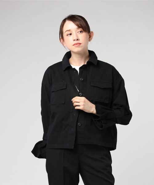 STYLEBLOCK（スタイルブロック）の「コットンツイルフリルスリーブミリタリージャケット（ミリタリージャケット・レディース・ブラック/ベージュ/アイボリー/カーキ・M）」の3枚目の写真