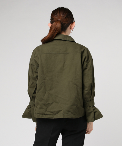 STYLEBLOCK（スタイルブロック）の「コットンツイルフリルスリーブミリタリージャケット（ミリタリージャケット・レディース・ブラック/ベージュ/アイボリー/カーキ・M）」の6枚目の写真