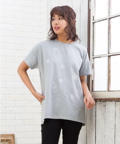 sabstreet my standard(サブストリートマイスタンダード)の「スター刺繍Tシャツ【大きいサイズ対応】【9号(M)~19号(5L)】(Tシャツ/カットソー・レディース・ネイビー/オフホワイト/グレー・15号/19号/9号)」の3枚目の写真