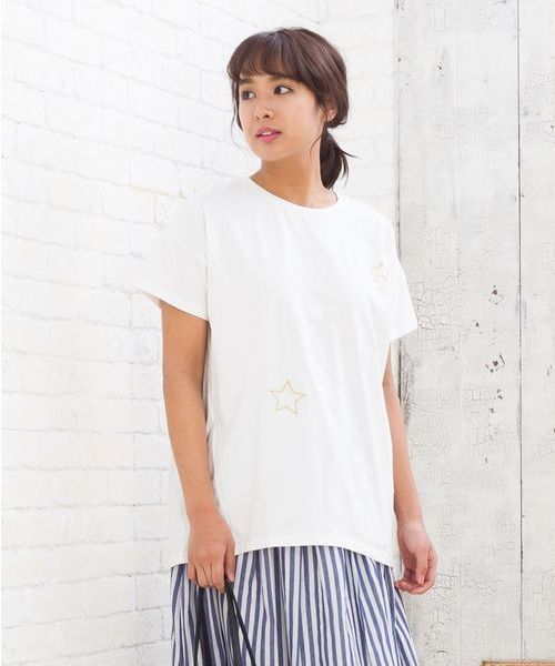 sabstreet my standard(サブストリートマイスタンダード)の「スター刺繍Tシャツ【大きいサイズ対応】【9号(M)~19号(5L)】(Tシャツ/カットソー・レディース・ネイビー/オフホワイト/グレー・15号/19号/9号)」の2枚目の写真