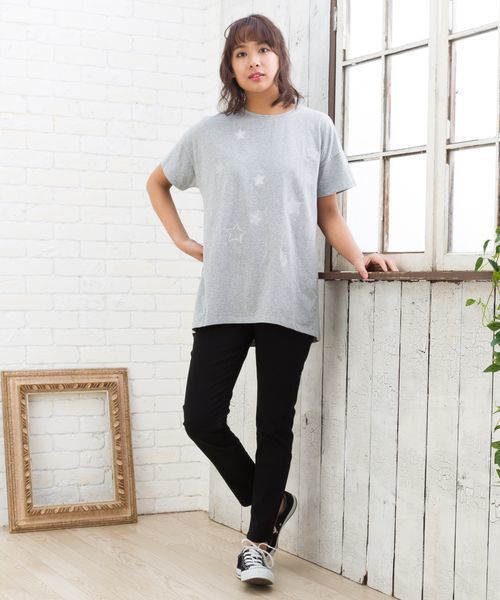 sabstreet my standard(サブストリートマイスタンダード)の「スター刺繍Tシャツ【大きいサイズ対応】【9号(M)~19号(5L)】(Tシャツ/カットソー・レディース・ネイビー/オフホワイト/グレー・15号/19号/9号)」の5枚目の写真