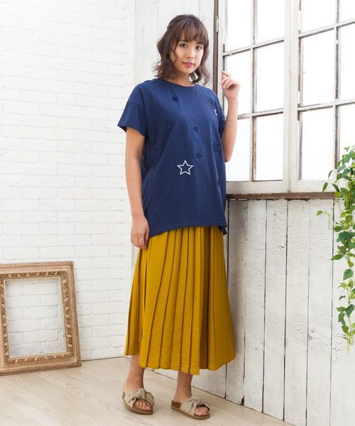 sabstreet my standard(サブストリートマイスタンダード)の「スター刺繍Tシャツ【大きいサイズ対応】【9号(M)~19号(5L)】(Tシャツ/カットソー・レディース・ネイビー/オフホワイト/グレー・15号/19号/9号)」の6枚目の写真
