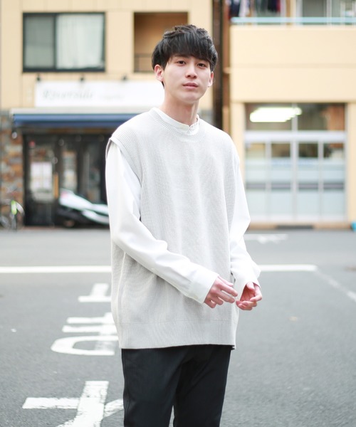 日本製 リネンライク 片畦ルーズニットベストセーター（ベスト