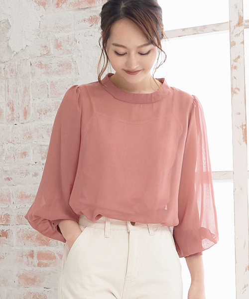 KOBE LETTUCE（コウベレタス）の「ボリュームスリーブシアーブラウス【インナーキャミソール付き】（シャツ/ブラウス・レディース・ブラック/ブラウン/ピンク/カーキ・FREE）」の4枚目の写真