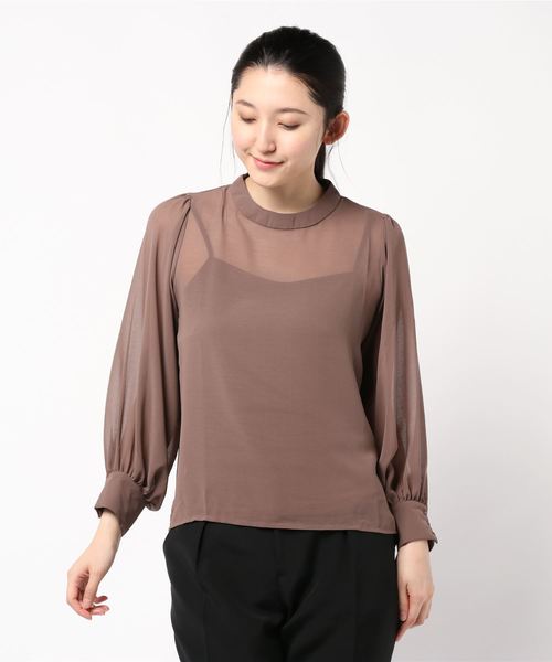 KOBE LETTUCE（コウベレタス）の「ボリュームスリーブシアーブラウス【インナーキャミソール付き】（シャツ/ブラウス・レディース・ブラック/ブラウン/ピンク/カーキ・FREE）」の8枚目の写真