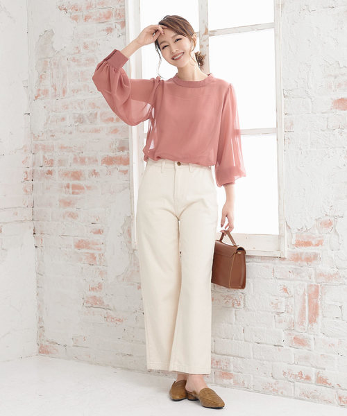 KOBE LETTUCE（コウベレタス）の「ボリュームスリーブシアーブラウス【インナーキャミソール付き】（シャツ/ブラウス・レディース・ブラック/ブラウン/ピンク/カーキ・FREE）」の15枚目の写真