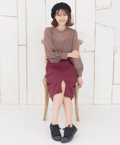 KOBE LETTUCE（コウベレタス）の「ボリュームスリーブシアーブラウス【インナーキャミソール付き】（シャツ/ブラウス・レディース・ブラック/ブラウン/ピンク/カーキ・FREE）」の16枚目の写真