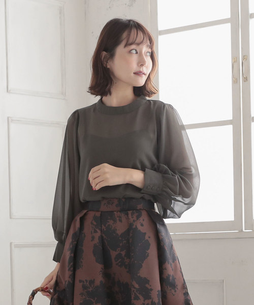 KOBE LETTUCE（コウベレタス）の「ボリュームスリーブシアーブラウス【インナーキャミソール付き】（シャツ/ブラウス・レディース・ブラック/ブラウン/ピンク/カーキ・FREE）」の5枚目の写真