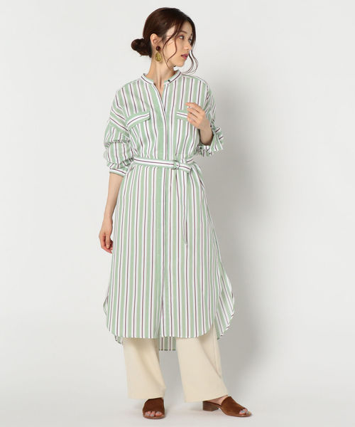 NOLLEY’S(ノーリーズ)の「マルチストライプシャツワンピース(シャツワンピース・レディース・ブラウン系その他3/グリーン系その他3・38)」の2枚目の写真